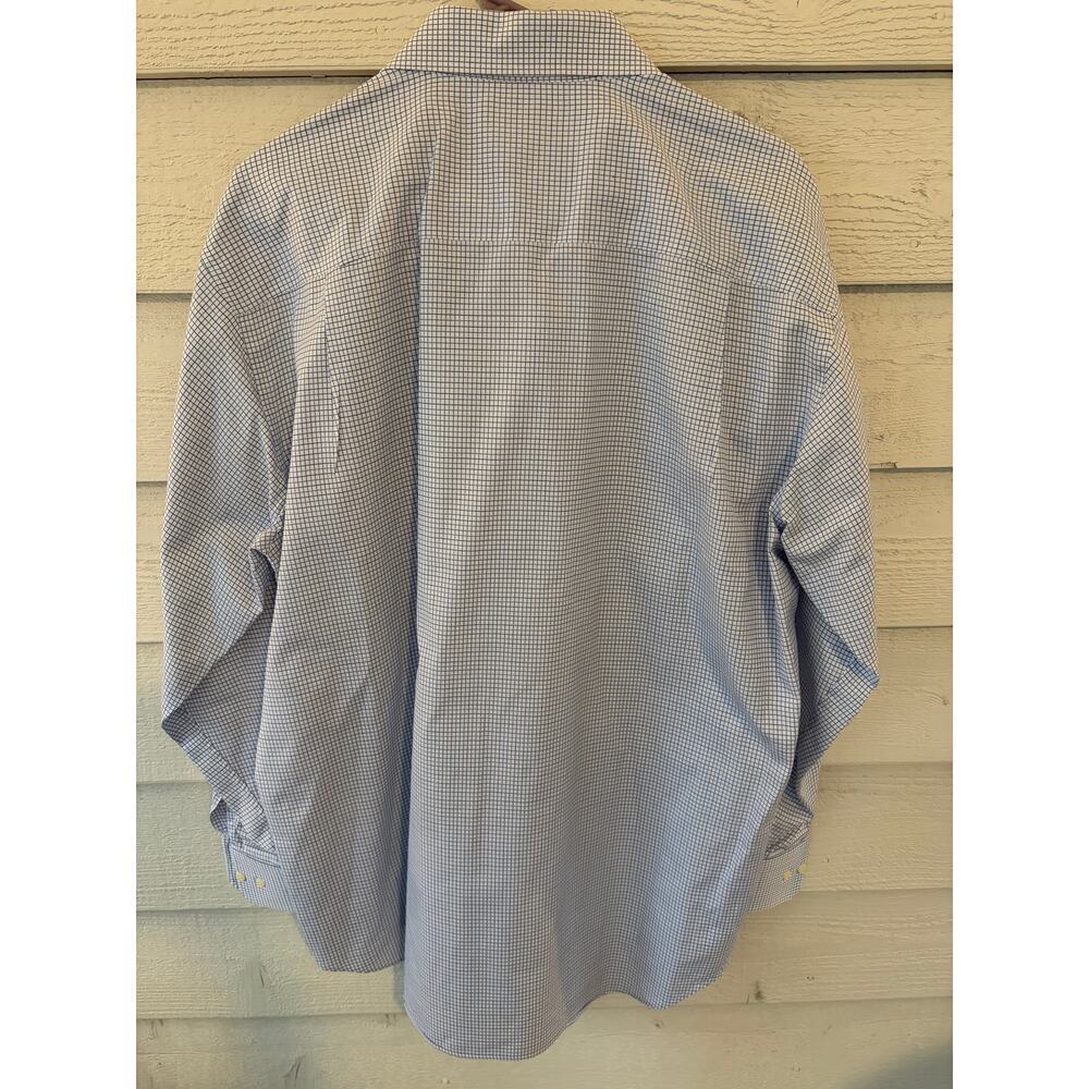 David Donahue Blue Check Dress Shirt 17.5 34/35 100% Cotton Button Down - Picture 3 of 7
